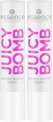 Essence Cosmetics essence JUICY BOMB glossy butter balm baume à lèvres, naturel, sensation de rosée (2.5g) (Lot de 2)