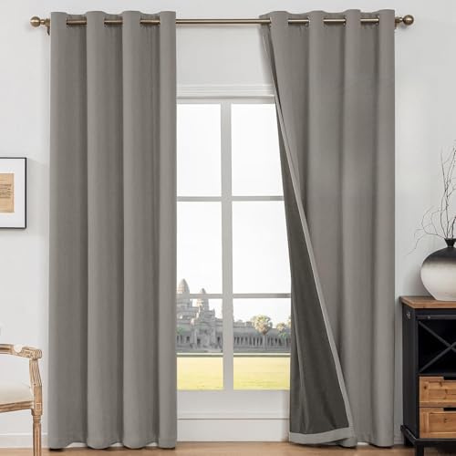 CYCMACO Mörkläggningsgardiner 2 Stycken, 140x145cm, Gardiner För Vardagsrum I Imiterat Linne, Värmeisolerande Gardiner För Inomhusbruk, Ljudabsorberande Med Ringar, För Sovrum, Kaffe