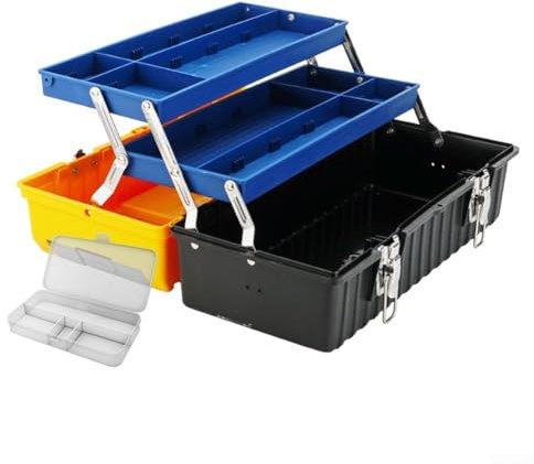 Cassetta degli attrezzi resistente da 43,2 cm con connessione a barra in acciaio e spazio divisorio per un facile accesso