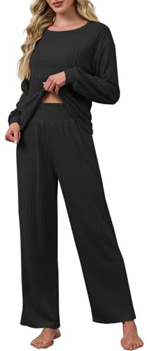 CheChury Conjunto de Chándal Mujer 2 Piezas Chandal Completo Sudadera con Cuello Redondo y Pantalón Largo Traje de Punto Camiseta de Manga Larga Ropa Deportiva Casual Holgado Otoño Invierno Moda