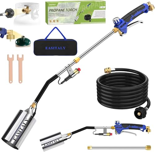 Propane Torch Weed Burner Kit with Storage Bag,High Output with 12.5FT Hose,Heavy Duty Blow Torch Flamethrower with Long/Short Mode for Flame Weeding,Roofing,Ice Melting,Road Marking,BBQ(34)