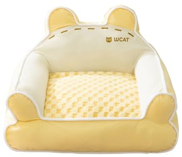 Galatée Letto Per Cani, Divano Per Animali Domestici Con Fodera Rimovibile e Lavabile, Divano Per Cani Con Fondo Antiscivolo, Nido Carino Per Gatti, Letto Ortopedico In Schiuma Per Gatti(L, Giallo)