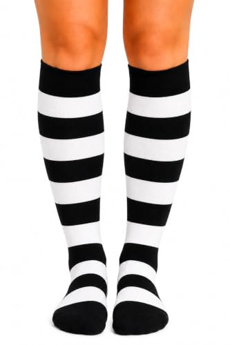 MYSASI Womens Knee High Socks 2 Pair Pack, Black and White, Halloween, Cosplay, Fall UK 3-8