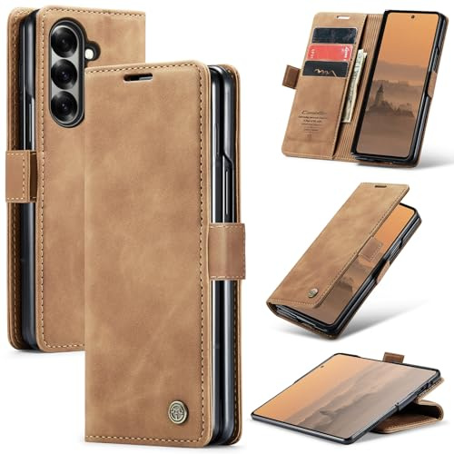 Ottcooed for Samsung Galaxy Z Fold 7 Case with Card Holder Slots Kickstand Shockproof PU leather Wallet Flip Magnetic Closure Protective phone Cover for Samsung Galaxy Z Fold 7, Brown
