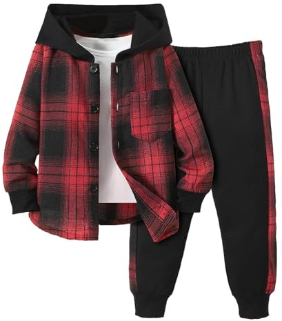 Generisch Tracksuit Children's Boys Jogging Suit Tracksuit Sports Suit Long Sleeve Set Outfit Toddler Boys Girls Long Sleeve Patchwork Plaid Prints T-Shirt with Tops Trousers Outfits, red, 6-7 Years
