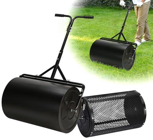 GADFISH 24 Inch Compost Spreader & Lawn Roller, Featuring One Mesh Roller and One 23 Gallon Hollow Roller, Push & Tow Design, Suitable for Lawn Maintenance and Peat Moss Spreader