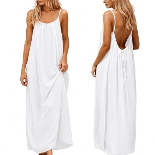 nnOuOnn Backless Cami Dress for Women Summer 2026 Sleeveless Long Maxi Casual Sundress Ladies Flowy Open Back Lounge Dresses Beach House