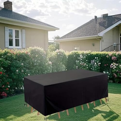 AEXOIO 250x60x120cm/Largo x Ancho x Alto Fundas Mesas Exteriores para Terraza,Fundas para Muebles de jardín,420D Oxford, Impermeable y Anti-UV Negro Cubierta de Muebles,Rectangular
