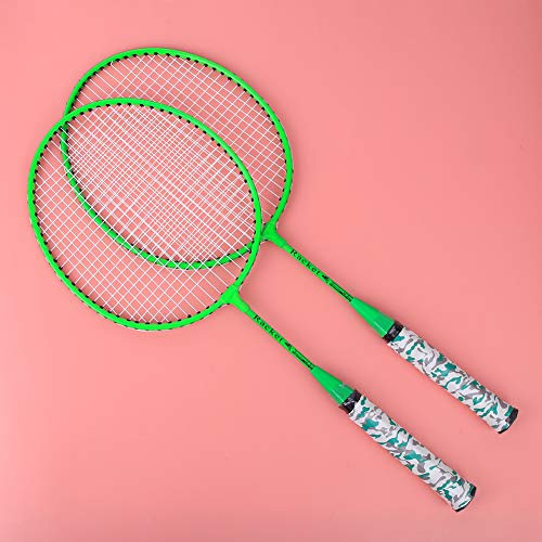 Picysa Set di racchetta da Badminton per bambini, 2 palle, giocattolo sportivo all'aria aperta con custodia protettiva per bambini ragazzi e ragazze, colori fluorescenti, allenamento (verde fluo)
