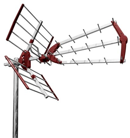 CABLEPELADO Antena TDT LTE 700 Alta Ganancia, Antena Triple Plegable UHF G=18 dB, Aluminio de 16,5 mm de sección en Eje Principal, Ideal para recepción de Televisión Digital Terrestre, Red (Roja)