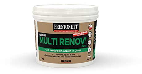 Enduit Lissage et Rebouchage 3 en 1 PRESTONETT MULTI RENOV en Pâte en Pot 1 KG pour Intérieur et Extérieur idéal Cuisine et salle de Bain