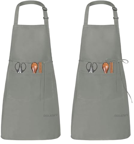 MOLENKY Delantal de Cocina Impermeable(2 Piezas), con Tira de Cuello Ajustable y 2 Bolsillos, Delantal Chefs Cocina para Cocinar/Hornear