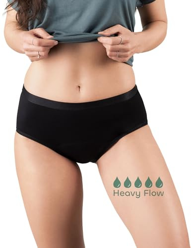 BeMee Nighttime Hipster Heavy Flow, Menstruations-Unterwäsche für die Nacht aus Bambus-Viskose, Perioden-Slip, atmungsaktiv, auslaufsicher, schadstoff-frei bei starker Blutung, schwarz, Größe M