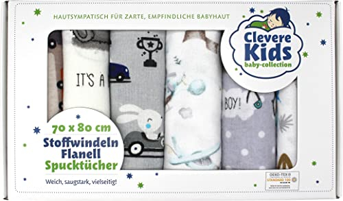 ClevereKids | Moltontücher Soft | Spucktücher | 5er-Pack | 70 x 80 | Bunte Motive | Oeko-TEX | Flanellwindeln (Set Jungs)