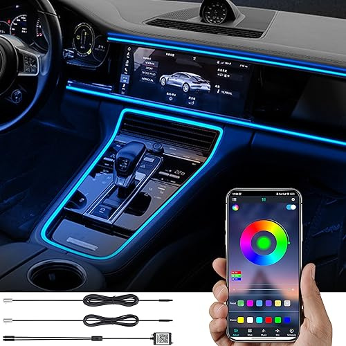 TABEN Luz Ambiental del Coche USB RGB App Control Lámpara de luz Decorativa DIY Refit Tubería de Fibra óptica Flexible 64 Colores Iluminación Interior Luz de Ambiente 1W DC 12V 3m