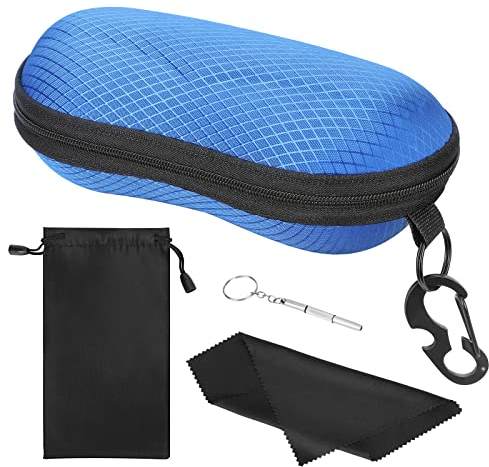 MoKo Eva Brillenetui, Universal Halbhart Brillen Case mit Metallhaken Mini Schraubendreher Tragbare Kratzfeste Brillenorganizer Brillenaufbewahrung für Sonnenbrillen Lesebrille, Blau
