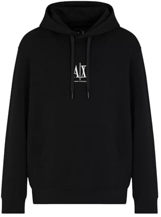 Armani Exchange Icon Project, Embroidered Logo, Felpa con Cappuccio Uomo, Nero, S