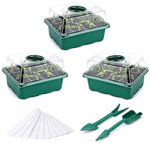 Fox·Bunny Mini Serre pour Semis，3 Pièces 36 Cellules Intérieure Plateau Semis,Bacs à semis,avec Couvercle et Ventilation Durables Pot Semis,idéal pour la Germination des graines (Vert) (Vert-3Pcs)