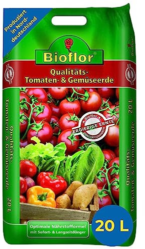 Bioflor Tomaten- & Gemüse-Erde Premium 20 L I Gemüse- & Tomaten-Erde für gesundes Wachstum I nährstoffreiche Erde für Gemüsepflanzen I Garten- & Hochbeet-Erde I Pflanzerde Gemüse