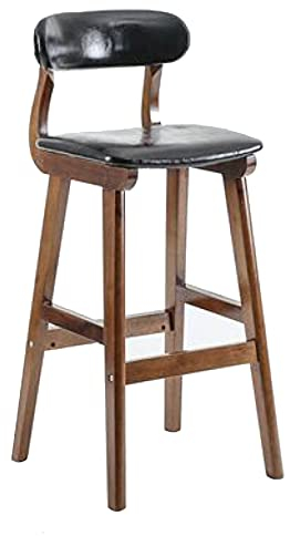 Hocker Retro Massivholz Bar Café Theke Esszimmerstuhl Braunes Gestell Weiche Rückenlehne Hohe Barhocker mit atmungsaktivem Kissen, Sitzhöhe 72 cm (Farbe: Schwarz) (Schwarz) Made in China