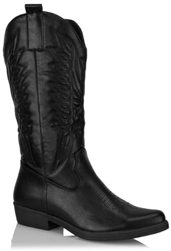 Procity Bottes de cowboy pour femme avec talon bloc, Noir , 37 EU