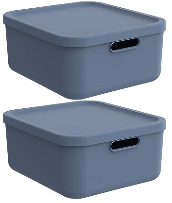 Rotho Albula light 2er-Set Aufbewahrungsbox 20l mit Deckel (Blau)