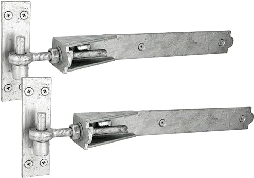 IRONTITE® Verstellbare Torscharniere, robust, 350 mm, Haken und Band für Holztore, verzinkte Haken und Bandscharniere mit Befestigungen (verzinkt), 350ADGALV