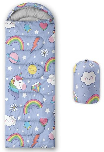 HOSIMA Saco de dormir de unicornio arcoíris, clima frío, para adultos, niñas y niños, impermeable, para hombre, cálido, camping, senderismo, al aire libre, viajes, caza, saco de compresión (unicornio)
