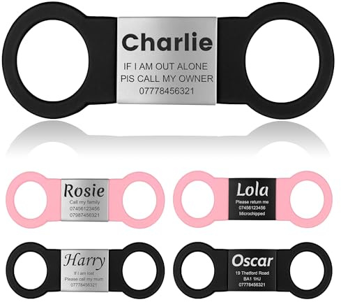 YEHANTI Medaglietta Cane Personalizzata - Silenzioso Targhetta Cane con Incisione, Medagliette per Cani e Gatti in Silicone, Targhetta Personalizzata, IIdeale per regali (Argento-Nero, S)