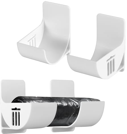 PEUTIER 4 uds Soporte Bolsa Basura, Sin Perforaciones Dispensador de Bolsas de Basura Soporte de Pared Plástico Organizador de Bolsas de Basura para el Hogar Cocina Gabinete Almacenamiento (Blanco)