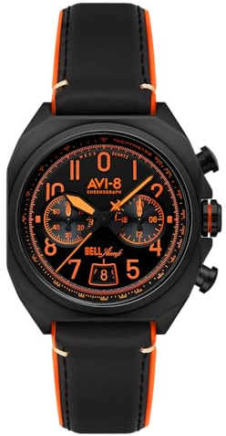 AVI-8 Bell X-1 Montre chronographe pour homme avec bracelet en cuir 41 mm