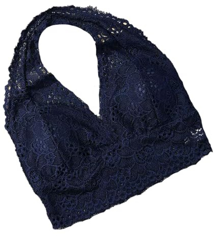 Sexiga Spets Rygglösa Halter BHar For Kvinnor Bröllop Tank Tops Camisole Bralette Trådlös Underkläder Yoga Push Up BH(Blue,XL)
