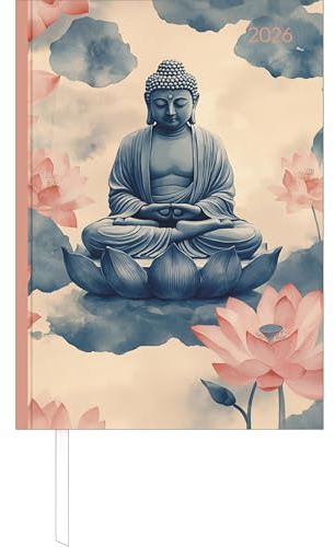 Alpha Edition - Buchkalender Style Zen A5 2026 – Büro- & Cheftimer A5 (ca. 15×21 cm) 1 Tag/Seite mit robustem Hardcover, Zeiteinteilung & vielen Zusatzinfos – Motiv Achtsamkeit