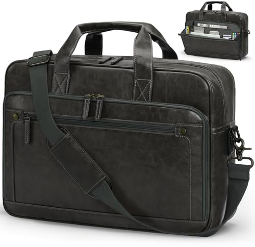 RAINSMORE Aktentasche Herren Vintage Arbeitstasche Laptoptasche 16 Zoll Wasserdicht Ledertasche Messenger Bag Umhängetasche für Arbeit, Büro, Business