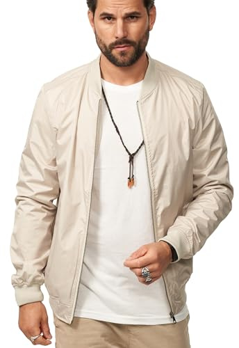 Soulstar Herren Blouson-Jacke leichte Übergangsjacke Dünne Bomberjacke mit Baseball Stehkragen Men's Jacket für Männer S2N_VESTE-Stone-L