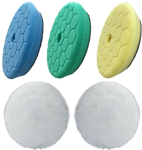 ZHYFC 5 Pack 6 Inch Polishing Pads Heavy Duty Orbital Polishing Pads for Painted Surfaces Hook and Loop Foam Buffer Pad Set, Fits 5.5 Backing Plate