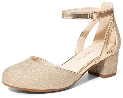 DREAM PAIRS Girls Block Heel Pumps,Gold,12 Little Kid