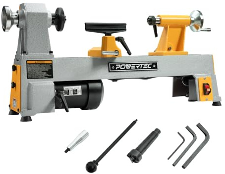 POWERTEC 10 x 18 Benchtop Mini Wood Lathe – 1/2HP, 5-Speed Cast Iron Lathe with MT2 Taper for Turning Pens, Bowls, Spindles, and DIY Wood Projects (LT1018)