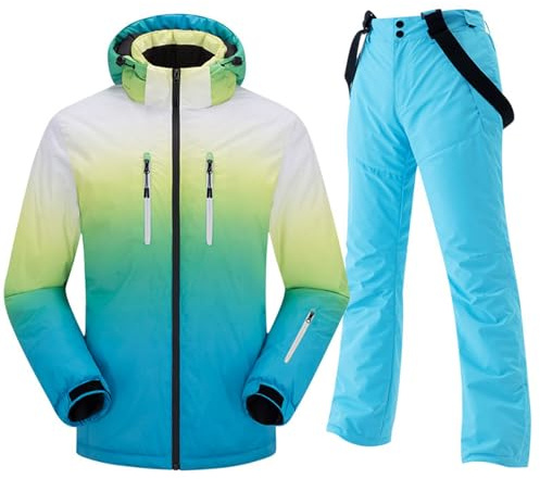 Generisch Herren Skianzug Set winddichter Isolierter Schneeanzug Warme Winterbekleidung Snowboardjacke mit Hose (Blue, XL)