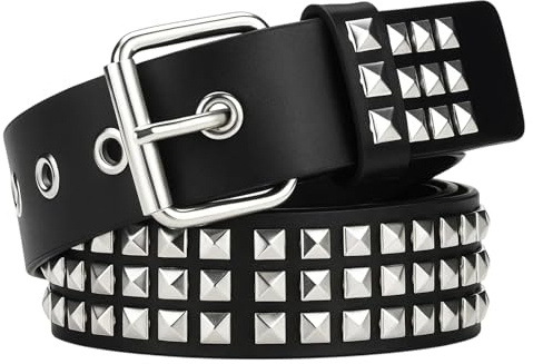 DtgEcd Studded Belt, Punk Accessories for Women with Adjustable Buckle, Black Belts for Women, Fits Waist Up to 115 cm