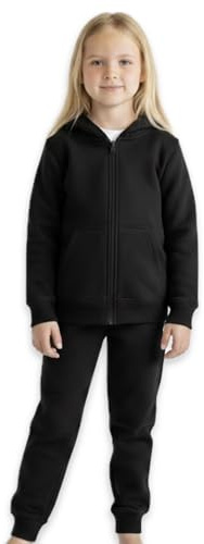 CASUALKING Kids Fleece Tracksuit Set – Boys & Girls Zip Up Hoodie & Joggers, Warm Kids Tracksuit for School & Casual Wear, Ages 7–13 (Black/Navy/Grey) (UK, Age, 9 Years, 10 Years, Black)
