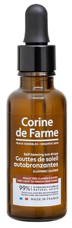 Corine de Farme - Gouttes de Soleil Autobronzantes - Hâle Sur-Mesure - Acide Hyaluronique & Aloe Vera - Teint Lumineux et Uniforme - 99% Origine Naturelle - 30 ml
