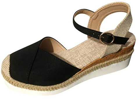 Espadrilles damplatåsandaler med kilklack, romerska sandaler, stängd keps, sommarskor, vintage sandaler med justerbar rem, damsandaler för mors dag