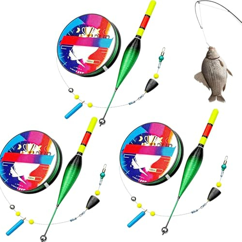 Set di lenze da pesca automatico Bobber - Kit di ricerca automatica del fondo, linea monofilamento ad alta resistenza per uso diurno e notturno con galleggianti antiscivolo (3 SET)