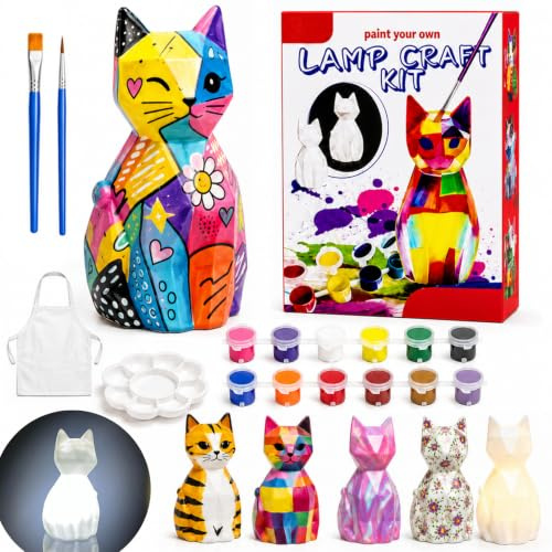 LureLuxe 1 Unidad Kit De Pintura Lámpara De Gato,Manualidades Para Niños, Set Creativo Para Colorear Con Pinturas Y Pincel, Regalo Para Cumpleaños Y Navidad