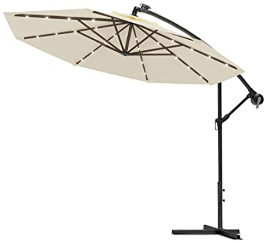 Swing & Harmonie Sonnenschirm - Luxus Ampelschirm - Gartenschirm mit LED Beleuchtung - Hochwertiger Sonnenschutz mit Solarpanel (300cm, Creme)