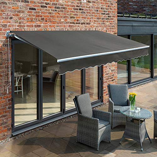 Primrose 2.5m Manual Awning - Charcoal Mayfair DIY Patio Awning Gazebo Canopy Anti UV Waterproof Complete with Fittings and Winder Handle