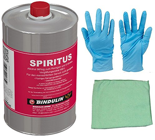 1 Liter Bindulin Spiritus 99% (Ethanol) zur Reinigung, Verdünnung, Frostschutz in Sicherheitsflasche inkl. Microfasertuch von E-Com24