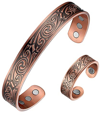 BioMag Herren Kupfer Armband 99,9% reines Kupfer magnetischen Armreif mit 6pcs 3500 Gauss Magneten für Arthritis und gemeinsame Schmerzlinderung einstellbare Armbänder Schmuck Geschenk (kupfer)