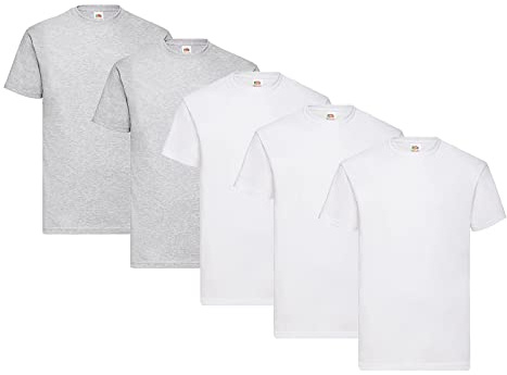 Fruit of the Loom Pack of 5 T-shirts, 3 x white + 2 x gray + 1 HL Buy notepad, size XL